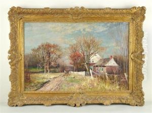 Country Landscape With House, Horse And Chickens