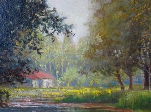 Bright Early Autumn Country Landscape With Reflecting Pond by Robert Ward Van Boskerck