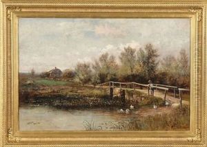 Landscape With Figure On Bridge by Robert Ward Van Boskerck