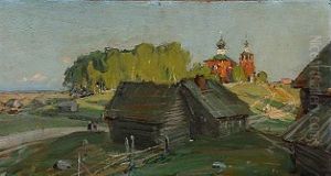 Russian Countryside On A Sunday Morning. Church-goers On Their Way To The Church by Michail Vasilievitch Boskin
