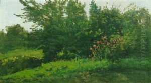 Paesaggio Con Siepe Di Cespugli E Fiori