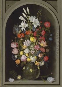 Flowers In An Ornamental Glass Vase In A Niche by Ambrosius Bosschaert the Elder
