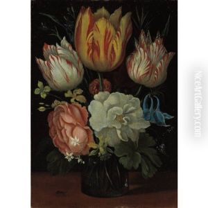 Still Life Of Tulips And Other Flowers In A Flask, With An Ant