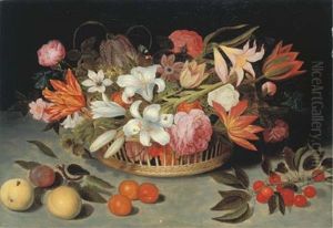 Lilies, Tulips, Roses, Carnations, Columbines, Marigolds, Anemones, Hyacinth, Eglantines, Fritillaries And Other Flowers... by Ambrosius Bosschaert the Elder