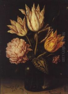 Bouquet De Tulipes Et De Roses Dans Un Vase Pose Sur Un Entablement by Ambrosius Bosschaert the Elder