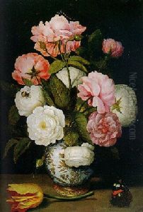 Still Life Of Roses In A Vase With Tulips And A Butterfly by Ambrosius Bosschaert the Elder