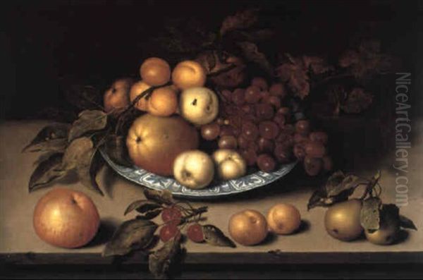 Peaches And Other Fruit In A Bowl With Cherries. . .on A Ledge - view 1