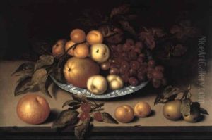Peaches And Other Fruit In A Bowl With Cherries. . .on A Ledge by Ambrosius Bosschaert the Elder