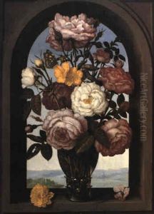 Roses In A Roemer With A Turban Buttercup In A Casement