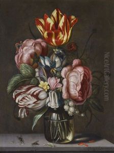 Still Life With Tulips And Roses In A Glass Vase Still Life With Tulips And Roses In A Glass Vase