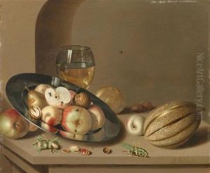 Stilleben Mit Fruchten Auf Einem Zinnteller, Einem Romer, Einer Melone Und Einem Grashupfer Auf Einem Tisch Stilleben Mit Fruchten Auf Einem Zinnteller, Einem Romer, Einer Melone Und Einem Grashupfer Auf Einem Tisch