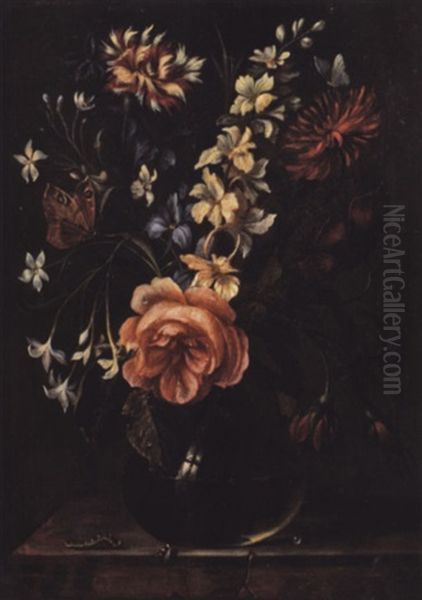 Blumenstuck In Kugeliger Glasvase - view 1