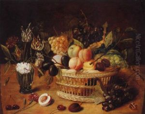 A Still Life Of A Basket Of Fruit With Flowers In A Vase by Ambrosius the Younger Bosschaert