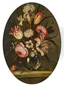 Blumenstuck Mit Fruhjahrsblumen In Einer Glasvase by Abraham Bosschaert