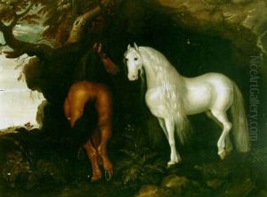 Two Horses By A Rocky Outcrop