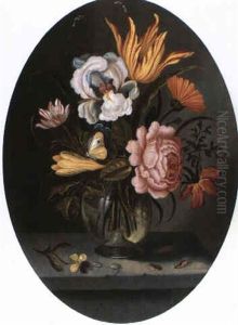 Ein Blumenstrauss Mit Tulpe, Iris Und Rose Ine Einer        Glasvase by Abraham Bosschaert