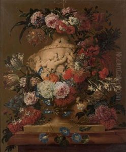 Nature Morte Aux Fleurs Et Vase Orne De Putti by Jan-Baptiste Bosschaert