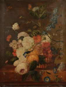Bouquet Sur Un Entablement Avec Une Fontaine
