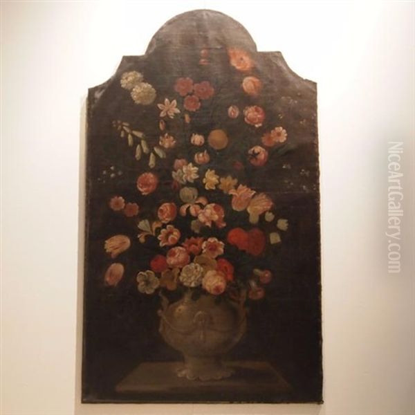 Bosschaert Jean-baptiste (1667-1746) Attribue : Huile Sur Toile, Nature Morte Aux Fleurs Dans Un Vase Sur Un Entablement, Dim: 160 X 94 Cm, Encadrement Liegeois Style Reg - view 1