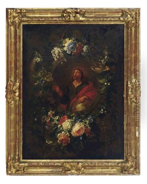 The Virgin Annunciate In A Carved Niche With A Floral Garland (+ Christ As Salvator Mundi In A Carved Niche With A Floral Garland; 2 Works) - view 1