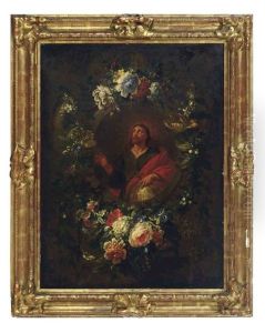 The Virgin Annunciate In A Carved Niche With A Floral Garland (+ Christ As Salvator Mundi In A Carved Niche With A Floral Garland; 2 Works) by Jan-Baptiste Bosschaert