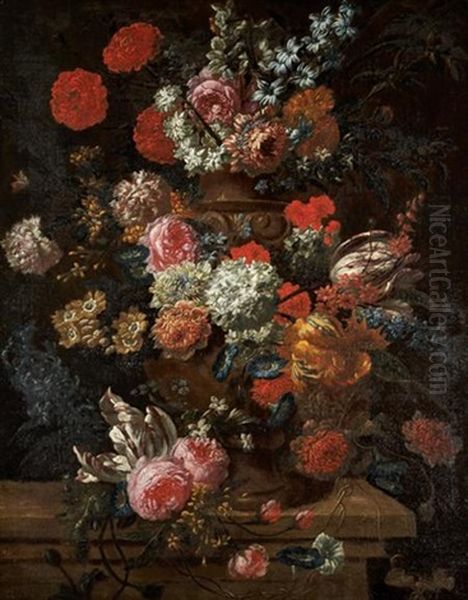 Still Life With Tulips, Roses, Carnations And Other Flowers In An Urn - view 1