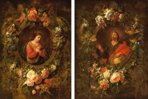 The Virgin Annunciate (+ Christ As Salvator Mundi; Pair) by Jan-Baptiste Bosschaert