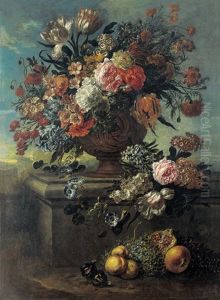 Stilleven Met Bloemen En Fruit by Jan-Baptiste Bosschaert