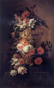 Nature Morte A La Guirlande De Fleurs Decorant Une Urne Sculptee by Jan-Baptiste Bosschaert