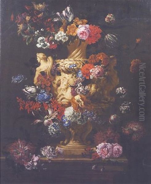 Urne De Fleurs Sur Un Entablement - view 1