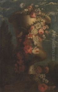 Roses, Carnations, Tulips, Morning Glory And Other Flowers In An Urn