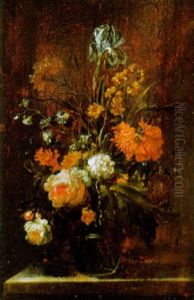 Blumenstraus In Einer Glasvase by Jan-Baptiste Bosschaert