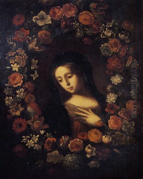 Vierge Dans Une Guirlande De Fleurs - view 1