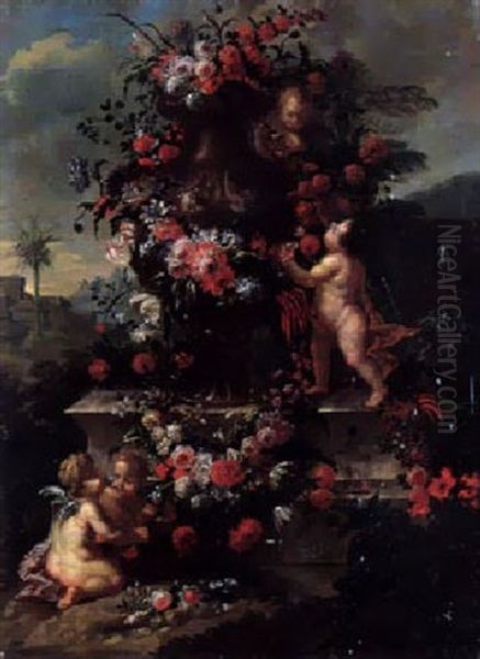 Blumenstilleben Mit Vase Und Putto - view 1