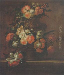 A Still Life Of Roses, Convolvulus, Tulips And Other Flowers Spilling From A Carved Stone Vase by Jan-Baptiste Bosschaert