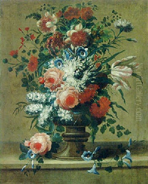 Flowers In A Vase On A Stone Ledge - view 1