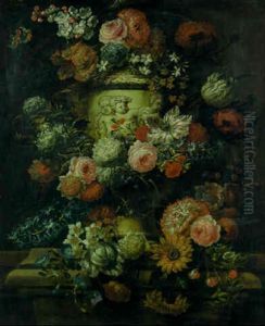 Flowers In A Sculpted Urn On A Pedestal