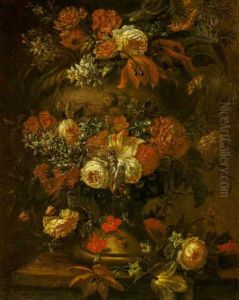 Still Life Of Flowers Decorating An Urn by Jan-Baptiste Bosschaert