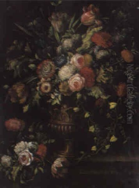 Blumenstraus Von Rosen, Tulpen Und Schneeballen In Vase - view 1