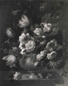 Parrot-tulips And Other Flowers In A Sculpted Urn On A Ledge by Jan-Baptiste Bosschaert