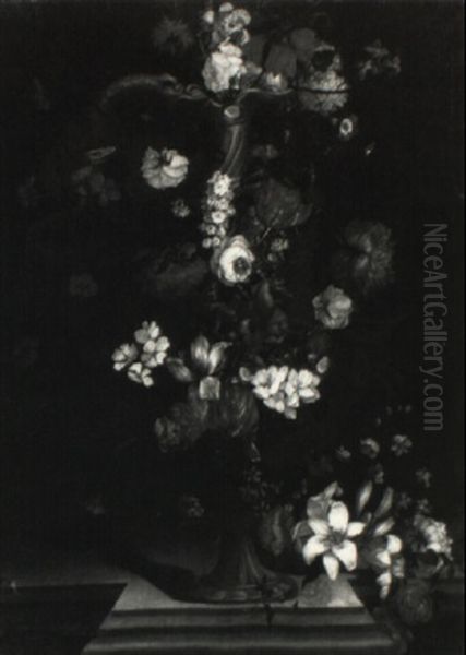 Still Life Of Flowers In Elaborately Sculpted Ewer - view 1