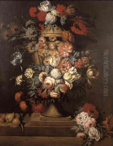 Fleurs Dans Une Urne Sculptee - view 1