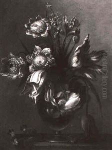 Tulips, Iris And Other Flowers In A Vase On A Ledge by Jan-Baptiste Bosschaert