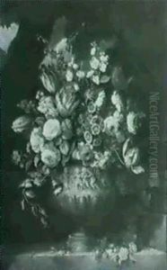Tulips, Roses, Convolvulus, Primuli And Other Flowers In A Sculpted Urn by Jan-Baptiste Bosschaert