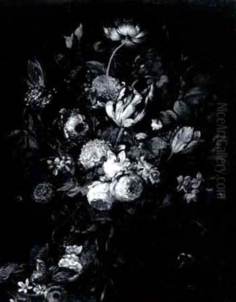 Still Life Of Flowers In A Vase On A Shelf - view 1