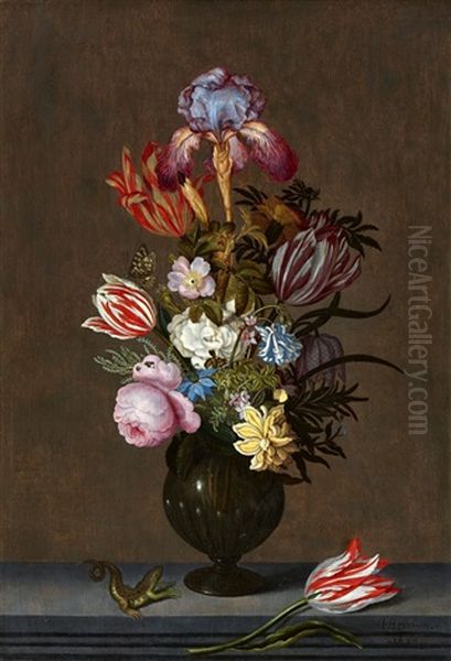 Still Life With Flowers, Leaves, A Butterfly, And A Lizard - view 1