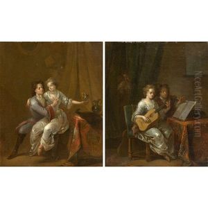 Un Couple De Musiciens Et Une Scene Galante (pair) by Balthasar Van Den Bossche