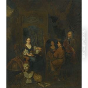 Interior Of An Artist's Studio With A Lady Sitting For A Portrait by Balthasar Van Den Bossche
