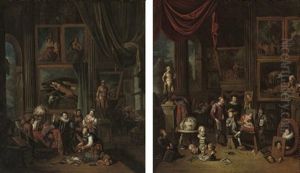 An Artist's Studio (+ A Nobleman's Picture Gallery; Pair) by Balthasar Van Den Bossche
