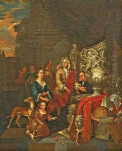 Vornehme Gesellschaft Beim Studium Antiker Skulpturen, Im Hintergrund Links Eine Parklandschaft by Balthasar Van Den Bossche